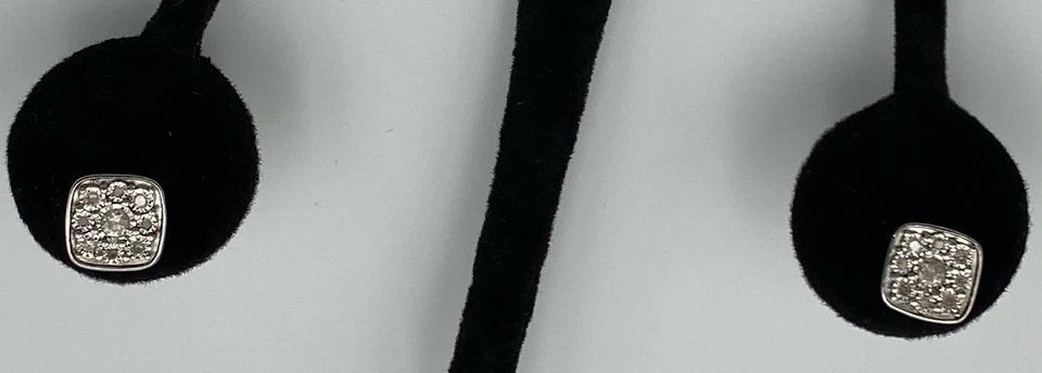 Earrings Vintage Pave Diamond Stud – 14K White Gold Over 925 Sterling Silver Foto 1 de 1