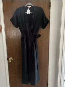 marine layer womens valencia wrap midi dress black size medium NWT gauze - Picture 1 of 9
