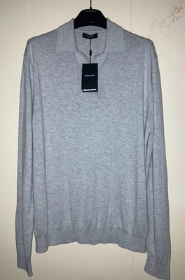 NUEVO CON ETIQUETAS Massimo Dutti Hombres Polo Cuello Mezcla Algodón/Lino/Seda Gris Grande Foto 1 de 3