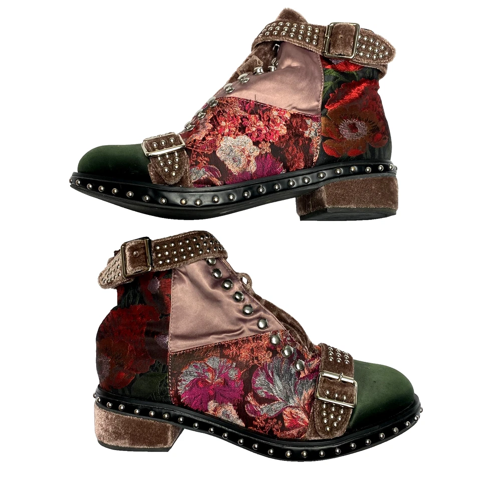 Jeffrey Campbell Botas Mujer 10M Verde Rojo Marrón Zapatos Con Cordones Vid Foto 1 de 4