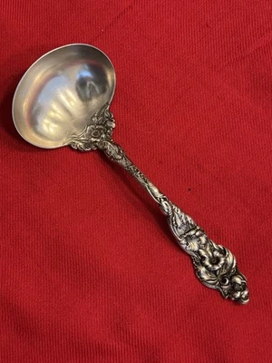 LARGE REED & BARTON LES SIX FLEURS STERLING GRAVY LADLE 8” LONG PAT. 1901 - Image 1 of 4