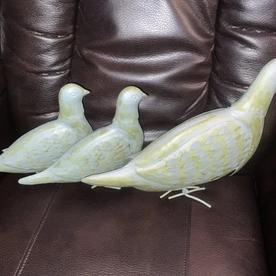 Juego familiar de 3 codornices de metal verde azul aguamarina suave decoración artesanal a mano de alta gama Foto 1 de 4