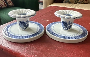 Pair of Vintage Royal Copenhagen "Blue Tranquebar" Candlesticks No. 1796 - Picture 1 of 16