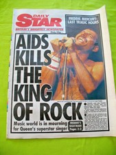 Original Daily Star newspaper Nov 1991 Freddie Mercury AIDS KILLS KING OF ROCK
