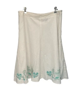 Falda Apostrophe Mezcla Lino Blanca Con Aqua Completamente Forrada Talla 16 Foto 1 de 4