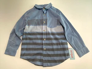 Boys Cat & Jack Button Up Long Sleeve Shirt S 6/7 Blue Multi Denim Look Striped - Picture 1 of 12