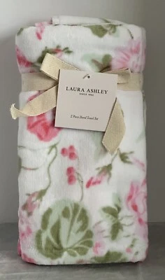 Laura Ashley Hand Towels Set Floral Morning Gloria 2 Pcs Pink Green Velour - Image 1 of 3