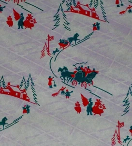 Vintage Weihnachten Geschenkpapier 1940 WW2 ÄRA SCHLITTENFAHRT OHNE KNICKE - Bild 1 von 3