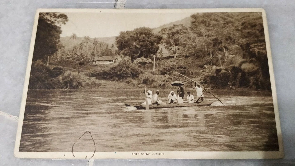 After 1910s Ceylon River Boat Scene, King George V 3v 20c Stamp Postcard to USA - Image 1 of 4