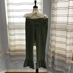 NWT Blank NYC Women Size 28 The Reade Crop Ankle Green Flare Ruffle Jean Boho - Picture 1 of 12
