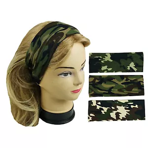 Camouflage Stretchable Headband Width 3" Yoga Outdoor Sports for Men Women Youth - Picture 1 of 11