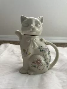 Vintage Vtg Floral Kitty Cat Teapot Takahashi Japan Cho-Cho San Francisco TeaPot - Picture 1 of 5
