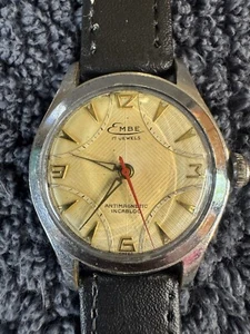 Vintage Embe Mechanical Mens watch New Black Leather Band - Picture 1 of 4