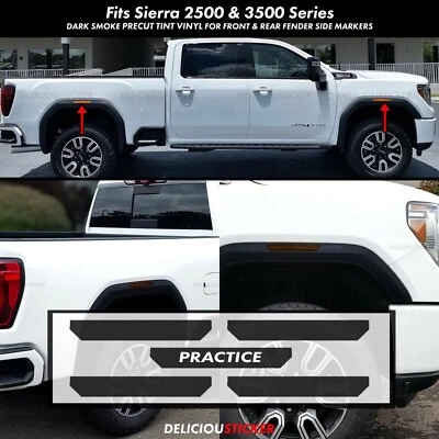 For 2020-23 GMC Sierra 2500 3500 SMOKE Side Markers Vinyl PreCut Overlay Tint HD Foto 1 de 4