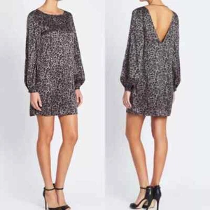 Neu mit Etikett Equipment 425 $ Zipporah kurzes Kleid silber Stahl Satin Seide Tiermotiv L - Bild 1 von 9