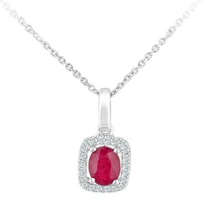 9ct White Gold Ruby and Diamond Pendant Necklace Oval Cluster Style by Naava - Picture 1 of 5
