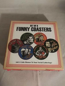 Funny Beer Theme Cork Coasters Retro 6 Coasters - Picture 1 of 4