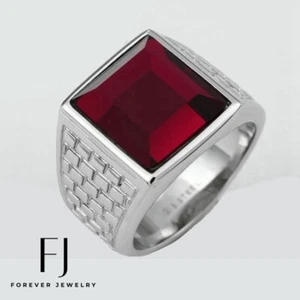 Herren Edelstahl, rote Zirkonia groß, Ring #8,9-13. Hochglanzpolierte Box - Bild 1 von 3