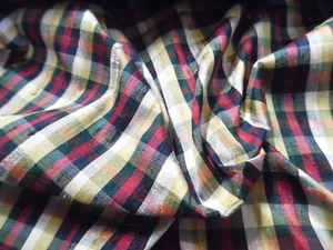 SMALL PLAID SILK SHANTUNG~RED/BLACK/YELLOW/GOLD~18"x22"~DOLL FABRIC - Picture 1 of 3