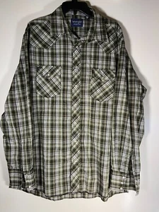 Wrangler Pearl Snap Shirt Men's XL Tall Green Plaid Flannel Western Long Sleeve - Picture 1 of 5