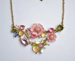 Betsey Johnson Spring Glam Flower Bug Lucite Pink Fly Crystal Necklace - Picture 1 of 8