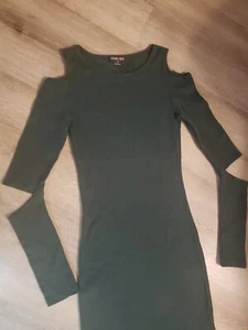 Fashion Nova size M cold shoulder cut out green long sleeve ribbed short dress - Picture 1 of 8