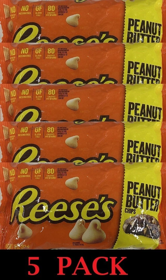 5x Reese's Peanut Butter Baking Chips 10 oz Bag FREE SHIPPING NEW - 5 PACK - Image 1 of 3