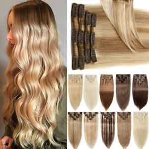 Clip In Remy Full Head Human Hair Hair Extensions 8Piece 18Clips Highlight Weft