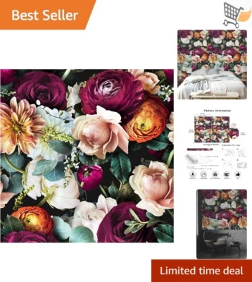 Floral Vinyl Peel and Stick Wallpaper Rose Daisy Removable Black Pink Purple - Image 1 of 4