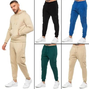 Enzo Mens Joggers Cargo Regular Fit Fleece Adjustable Waist Casual Sweatpants - Picture 1 of 57