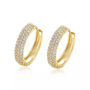 1 Pair Huggie Hoop Earrings Diamond Pave Surgical Steel Piercing Jewellery - Picture 1 of 8