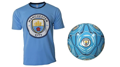 Manchester City F.C. Official Soccer Jersey & Size 5 Ball -10 X-Large Cover