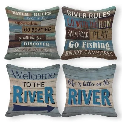 Набор из 4 наволочек River Rules 18 x 18 дюймов скамья для крыльца речного дома D... - Изображение 1 из 4