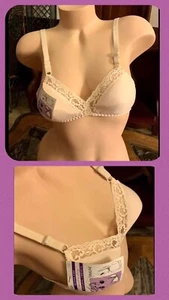 Reggiseno vintage liscio senza cuciture beige nudo pizzo nylon cinturino regolabile anni 70 NUOVO 34A - Foto 1 di 13