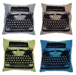 2 x Satin Scatter Cushion Retro Flock TYPO Typewriter Cushion Covers Faux Silk - Picture 1 of 1