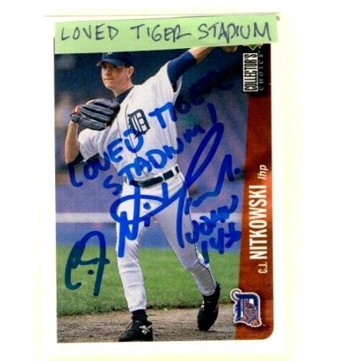 Autographed C.J.  Nitkowski Loved Tiger Stadium added Tigers 1996 UD CC - Image 1 of 1