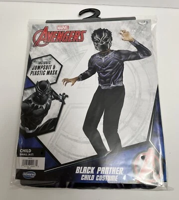 Marvel Avengers Boys' Black Panther Costume Jumpsuit/Mask Halloween Small 4-7 - Image 1 of 4
