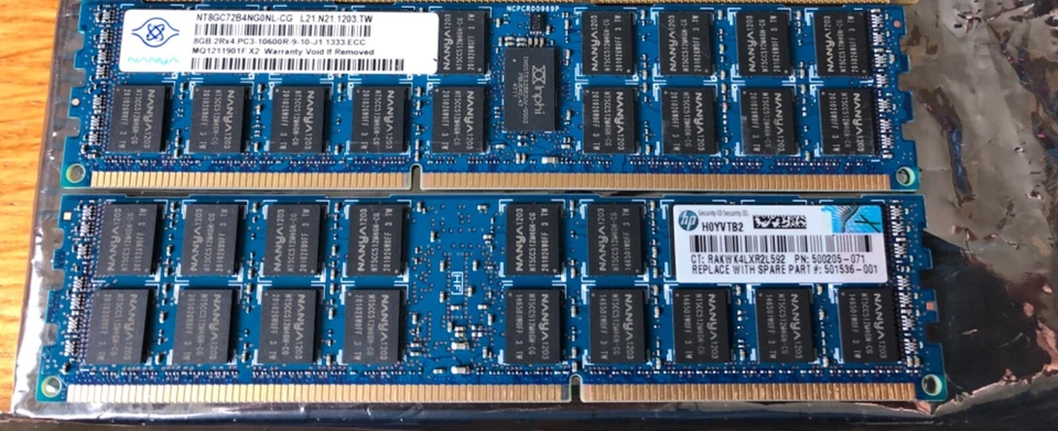 Nanya HP 16gb total 2x sicks of x8GB 2Rx4 PC3-10600R DDR3 REG RAM memory - Image 1 of 1