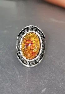 Vintage design Yellow Ambers Stone Handmade  Ring sz 8  - Picture 1 of 7