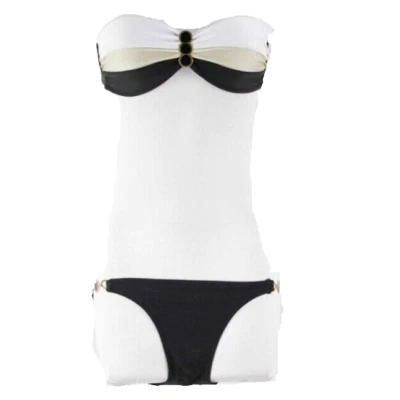 Fashion New Sz S Black Gold White Strapless Embellished Bikini Bathing Suit - Image 1 of 4