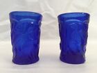Vintage Cobalt Blue Shot-Glass Cup/Vessel with Bird Motif ~ LOT of 2