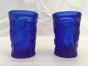 Vintage Cobalt Blue Shot-Glass Cup/Vessel with Bird Motif ~ LOT of 2 - Picture 1 of 10