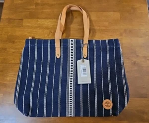 TIMBERLAND North Twin Shopping Bag Navy New With Tags MSRP $80 Canvas/Leather - Picture 1 of 12