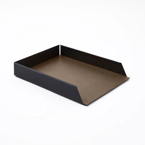 Organizador Papeles Apilable Escritorio A4 Acero Negro Mate y Cuero Gris Paloma - Imagen 1 de 5