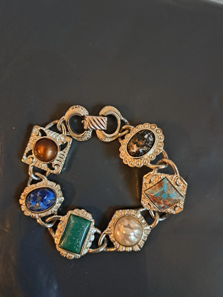 Винтажный многоцветный браслет из звеньев Sarah Coventry серебристого цвета - Изображение 1 из 4