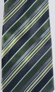 GEOFFREY BEENE Extra Long Green Black Olive Striped Silk Mens Necktie - Picture 1 of 10