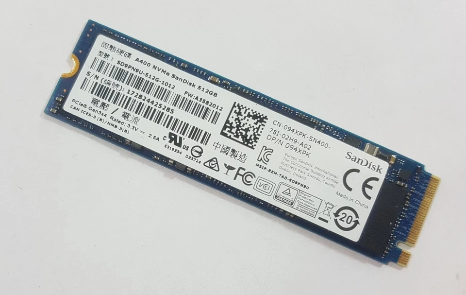 SANDISK 512GB NVME SSD HARD DRIVE M.2 2280 A400 094XPK - BLUE - Image 1 of 1