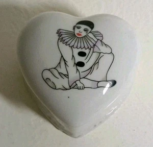 Pierrot Clown Heart Shaped Trinket Box - Foto 1 di 12