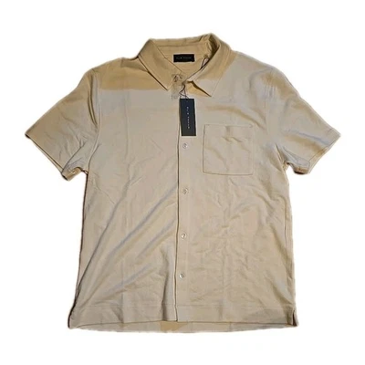 Ellie Taheri Men's M Ivory Short Sleeve Button Down Shirt w/ Pocket NWT - Image 1 of 3