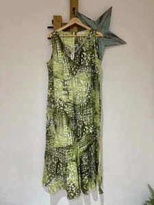 Ann Harvey Linen Mix Printed Green Aztec Boho Maxi Dress Attached Necklace 16 - Picture 1 of 8